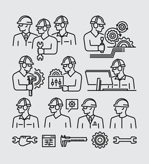  Maintenance Worker. Engineering People Vector Line Icons Set