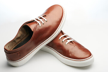 Canvas Print - Shiny brown leather pair of shoes