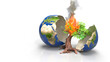 Save Planet - Zerbrochene Erde mit Europa und Afrika und brennendem Baum
