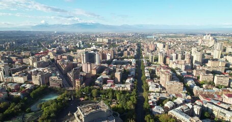 Wall Mural - Flight over the capital of Armenia, the city of Yerevan. Aerial view of Yerevan.