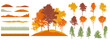 Creation of autumn forest, park, woodland. Set of silhouette of beautiful birch, spruce trees. Vector illustration