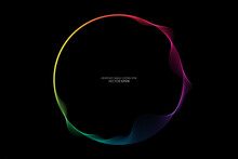 Vector Abstract Circles Lines Wavy In Round Frame Colorful Light Rainbow Isolated On Black Background With Empty Space For Text