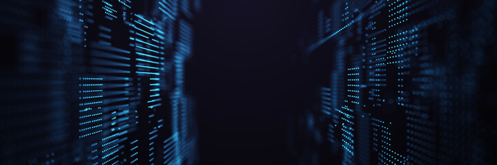 Wall Mural - digital background with moving glowing particles. futuristic hi-tech illustration. concept of data t