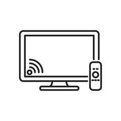 Wall Mural - smart television with a remote icon in linear style isolated on white background