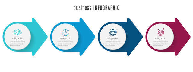 Wall Mural - Arrow and circle timeline infographic template 4 steps