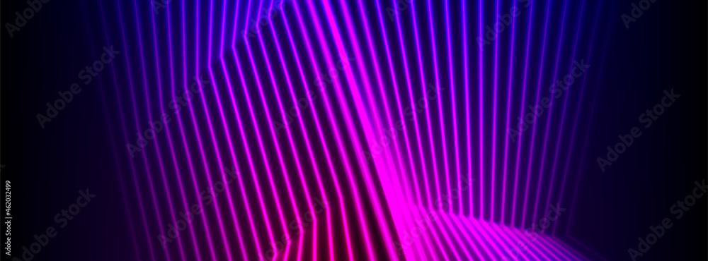 Blue and ultraviolet neon laser glowing curved 3d lines abstract tech ...
