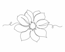 Continuous One Line Drawing Of Dahlia Flower In Silhouette On A White Background. Linear Stylized.