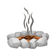 © Purple_Lamp - Burn out campfire between stone isolated on white background. Hiking fireplace in flat style.