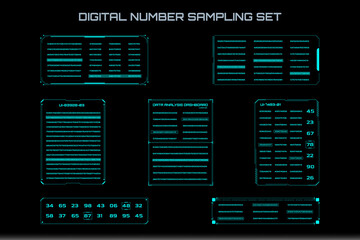 Leinwandbilder - Futuristic Encoding Number Data Sampling Simulation Vector Set. HUD Technology Encoding Display Information Element.