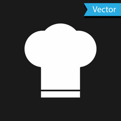 Sticker - White Chef hat icon isolated on black background. Cooking symbol. Cooks hat. Vector Illustration