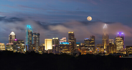 Wall Mural - Charlotte Skyline at Dusk with Low Clouds