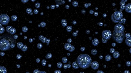 Wall Mural - abstract blue balls in the reflected rays of the sun randomly move in space. screensaver for tv, fes