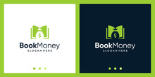 Open Book Logo Design Inspiration With Money Design Logo. Premium Vector