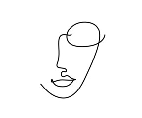 Woman silhouette face as line drawing picture on white