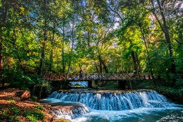 The Monasterio de Piedra park in Nuevalos, Spain, in a hundred-year-old forest full of magical waterfalls