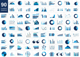 Mega set of charst, graphs. Blue color. Infographics business elements.