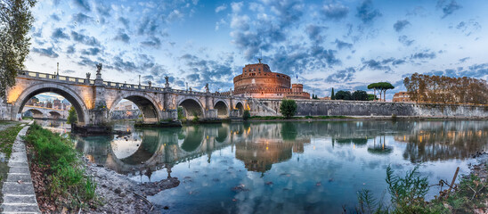 Fototapete - Panoramic view of Castel Sant'Angelo fortress and bridge, Rome, Italy