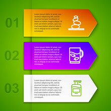 Set Line Stack Hot Stones, Cup Of Tea And Leaf, Bottle Liquid Soap And Mushroom. Business Infographic Template. Vector