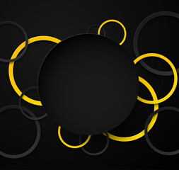 Wall Mural - Abstract black and yellow circles background.