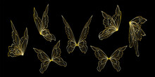 Set Of Gold  Butterfly. Vector Illustration.