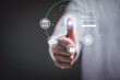 © Looker_Studio - Online transactions, Businessman touching fingerprint scan provides security login to interface payment shopping banking and cloud computing network connection on virtual screen.