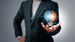 © Looker_Studio - Businessman holding half of virtual lightbulb and brain, Smart thinking idea and inspiration innovation concept.