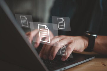 Fototapete - online documentation database, Document Management System (DMS), online documentation database and process automation to efficiently manage files, Corporate business technology.