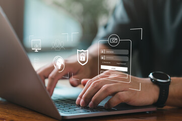 cyber security concept, login, user, identification information security and encryption, secure acce