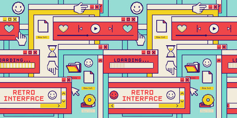 Nostalgia desktop wallpaper .Old computer aesthetic illustration, retrowave style desktop. Retro user interface. 
Vibrant background.