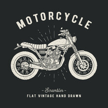 Vintage Motorcycle Vector Hand Drawn Illustration. Scrambler Style.