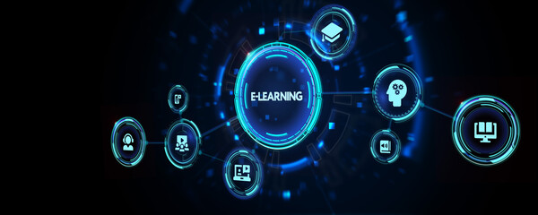 E-learning Education Internet Technology Webinar Online Courses concept. 3d illustration