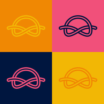 Pop art line Nautical rope knots icon isolated on color background. Rope tied in a knot. Vector