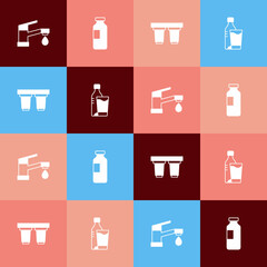 Canvas Print - Set pop art Water tap, Bottle of water, filter cartridge and with glass icon. Vector