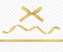 Gold Ribbon And Bow Isolated. Golden Vector Decoration For Gift Cards, For Gift Boxes Or Christmas Illustrations.