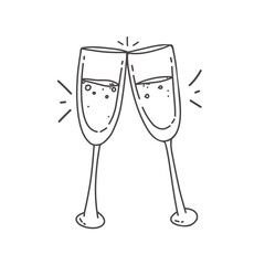 glasses of champagne doodle icon isalated on white