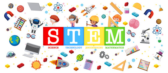 Poster - Colourful STEM education logo with learning elements