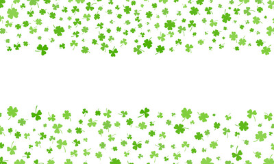 Wall Mural - Shamrock or green clover leaves pattern background flat design vector illustration isolated on white background. St Patricks Day shamrock symbols decorative elements pattern.