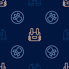 Poster - Set line Binoculars, Paw search and Bulletproof vest on seamless pattern. Vector