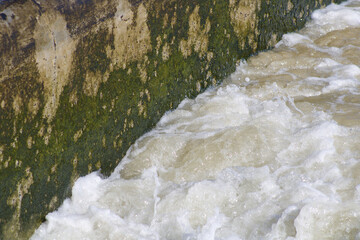 Canvas Print - Foamy water splashing on the mossy rocks