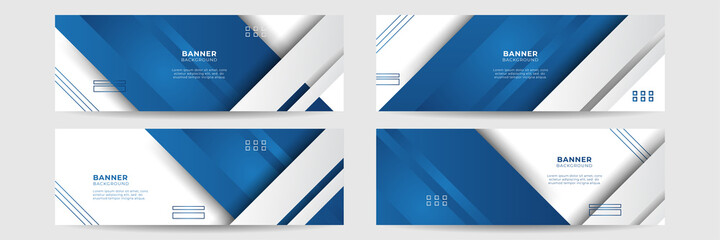 set of abstract geometric blue banner background