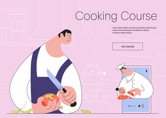 Landing web page template for Online cooking course concept