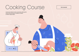 Landing web page template for Online cooking course concept