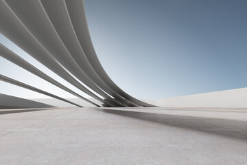 3d render of concrete architecture with car park, empty cement floor.