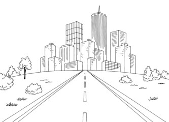 road city graphic black white landscape sketch illustration vector