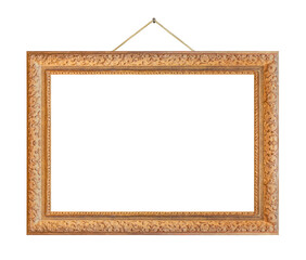 Wall Mural - Old wooden picture frame hanging on a rope