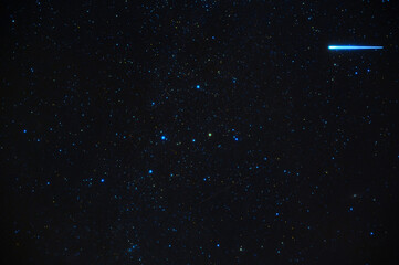 Wall Mural - shooting star meteorite comet on background of blue dark starry sky with galaxies and nebulae
