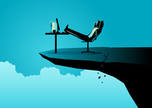 Businessman Relaxing On His Chair On The Cracked Cliff Edge