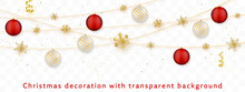 Christmas Decoration Elements - Hanging Christmas Balls And Golden Snowflakes