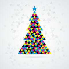 Wall Mural - Abstract mosaic christmas tree from CMYK triangles
