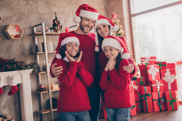 Sticker - Photo of excited pretty brother sister husband wife enjoying noel embracing smiling indoors room home house